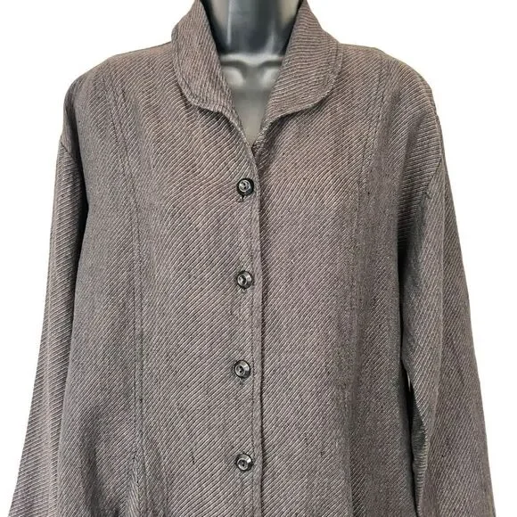 Flax by Jeanne Engelhart Linen Longline Striped Lagenlook Jacket - Picture 2 of 10